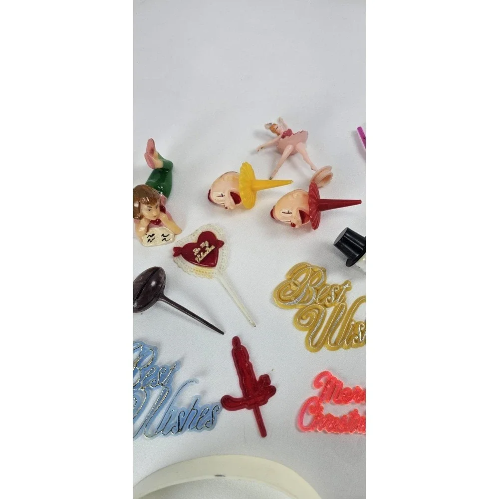 Lot Vintage Plastic Cake Toppers Picks Best Wishes Ballerina‎ Valentine Golf
